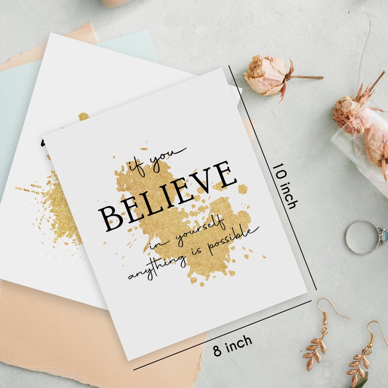 HRQKO Office Gold Inspirational Wall Art Poster Prints Set of 4, Motivational Wall Art, Modern Gold Artwork Prints Posters Wall Decor, Affirmations Prints for Office Women Men 8â€x10â€ Unframed - Image 3