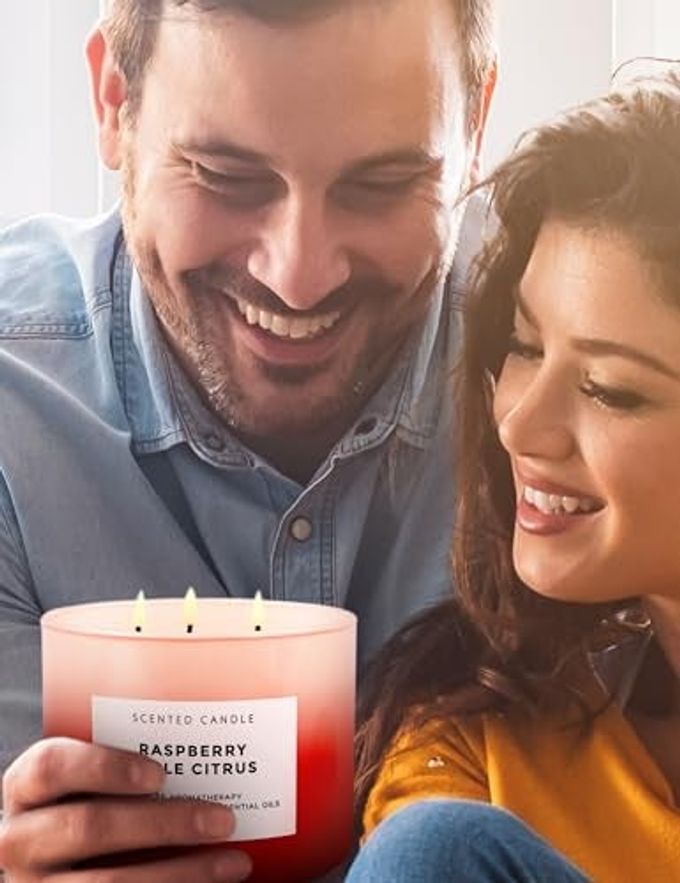 T H Large 3 Wick Soy Candle 15.8 oz Raspberry Apple Citrus Scented Candle with Cranberry & Warm Cinnamon Clean Burn, Long Lasting Aromatherapy Candle for Relaxation & Stress Relief - Image 3