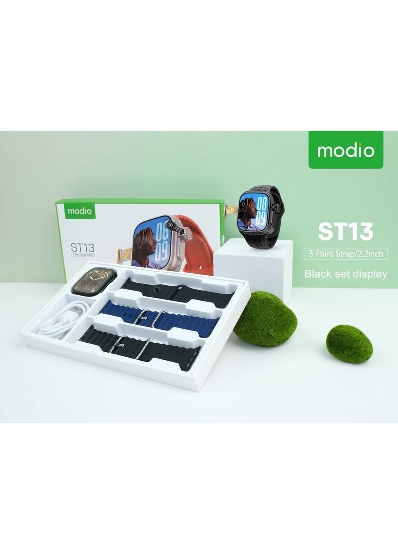 modio ST13 Smart Watch with 2.2 Inch Full Screen Display, SIM Card Slot, 3 Pairs of Straps, Heart Rate Monitor, Waterproof – Stylish Smartwatch for Men & Women - Image 2