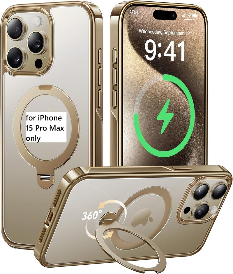 CASEKOO Titanium 360Â° Rotatable Magnetic Stand for iPhone 15 Pro Max Case [Compatiblewith Magsafe][16FT Military Protection] Slim 15 Pro Max with Kickstand Ring Phone Cover 6.7", Antique Gold - Image 1
