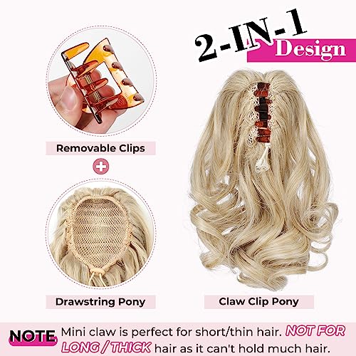 REECHO 9" Short Ponytail Extension, Classic Loose Curly Wavy Claw Clip Pony tails Hair Extensions HP001 Hairpieces for Women - Honey Blonde with Highlights - Image 3
