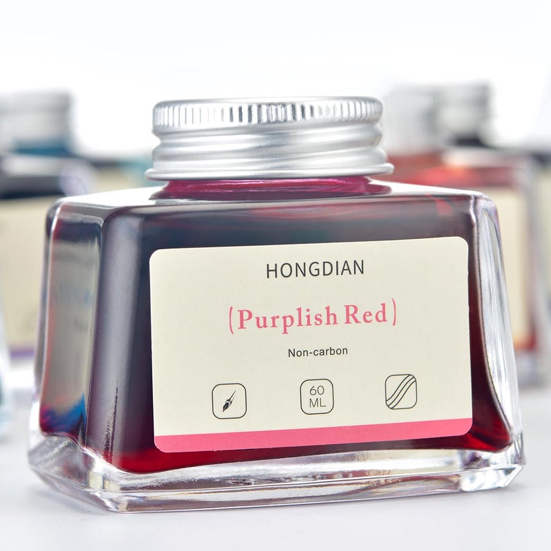 Asvine Hongdian Fountain Pen Bottled Ink Purplish Red Color, 60ml Non Carbon Inkwell Bottle, Artist Calligraphy Ink - Image 4