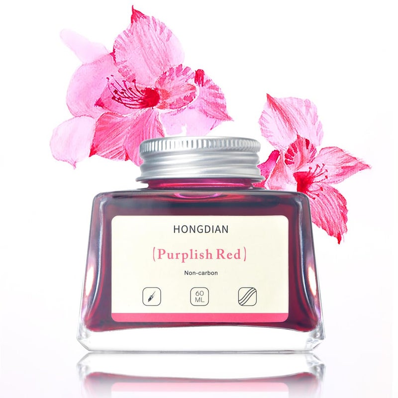 Asvine Hongdian Fountain Pen Bottled Ink Purplish Red Color, 60ml Non Carbon Inkwell Bottle, Artist Calligraphy Ink - Image 1