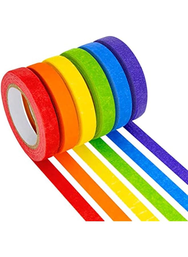 PROMASS promass Color Masking Tape, Painter Tape, Art Tape, DIY Arts Crafts Labels And Color Coding Self-adhesive Rainbow Tape for Kids Teachers Painters Classroom, and Laboratory Identification Use 6 Rolls  - Image 1