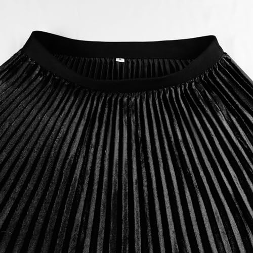 GOOBGS Women's Pleated A-Line High Waist Swing Flare Midi Skirt Velvet Black Large/X-Large - Image 5