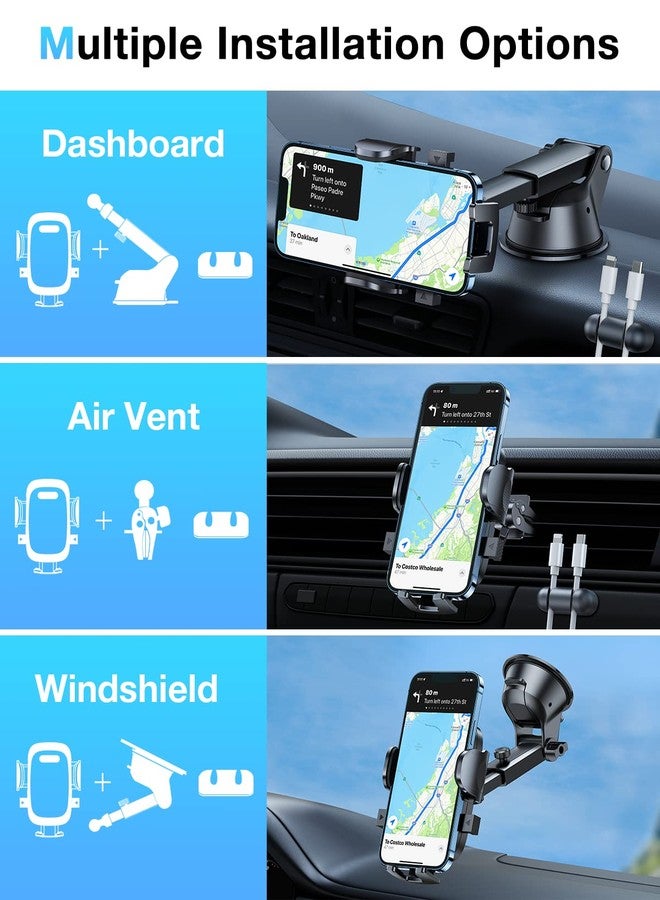 HTU [True Military-Grade] 2025 Upgraded Car Phone Holder 【Safety Certs & No Smell】 Cell Phone Holder for Car Mount for Dashboard Windshield Air Vent Long Arm Thick Case,Navy Blue - Image 4