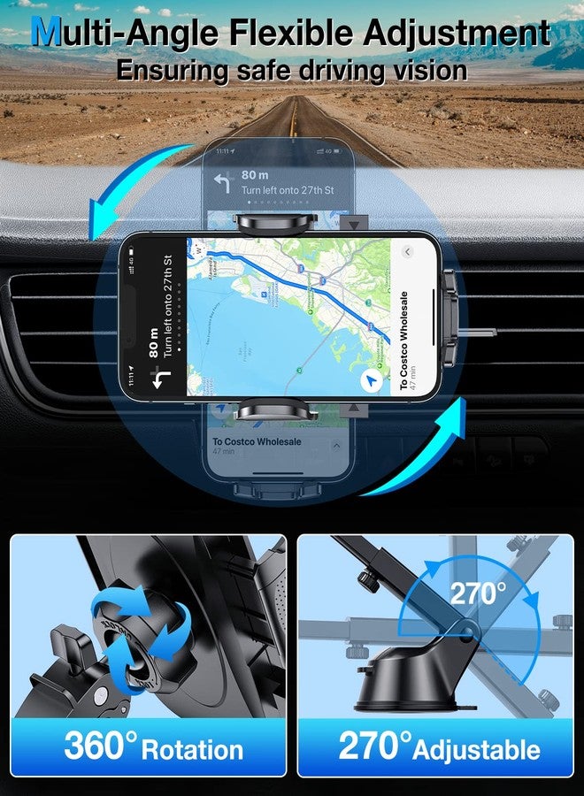 HTU [True Military-Grade] 2025 Upgraded Car Phone Holder 【Safety Certs & No Smell】 Cell Phone Holder for Car Mount for Dashboard Windshield Air Vent Long Arm Thick Case,Navy Blue - Image 5