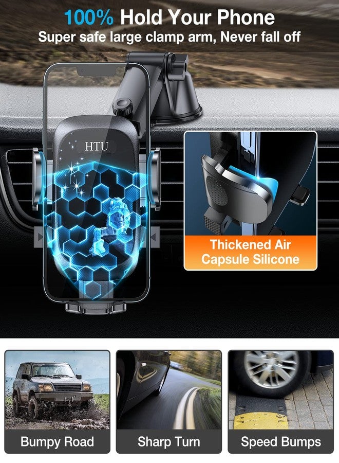 HTU [True Military-Grade] 2025 Upgraded Car Phone Holder 【Safety Certs & No Smell】 Cell Phone Holder for Car Mount for Dashboard Windshield Air Vent Long Arm Thick Case,Navy Blue - Image 3