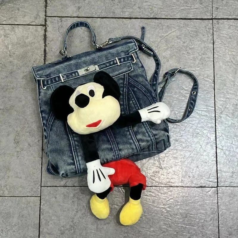 Fashion Bag Women'S Cartoon Mickey Kelly Backpack Kelly Bag Denim Daily Commute Backpack - Image 3