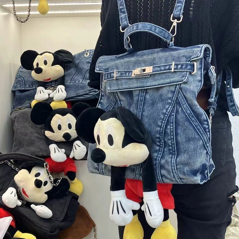 Fashion Bag Women'S Cartoon Mickey Kelly Backpack Kelly Bag Denim Daily Commute Backpack - Image 5