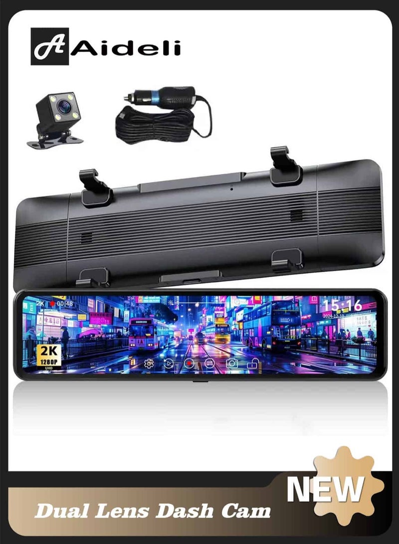 أديلي كاميرا سيارة بدقة 2K QHD بزاوية واسعة 170 درجة وشاشة لمس IPS مقاس 10.99 بوصة، تسجيل متواصل بدون فواصل، تدعم العربية والإنجليزية، بصيغة AVI/JPG - Image 1