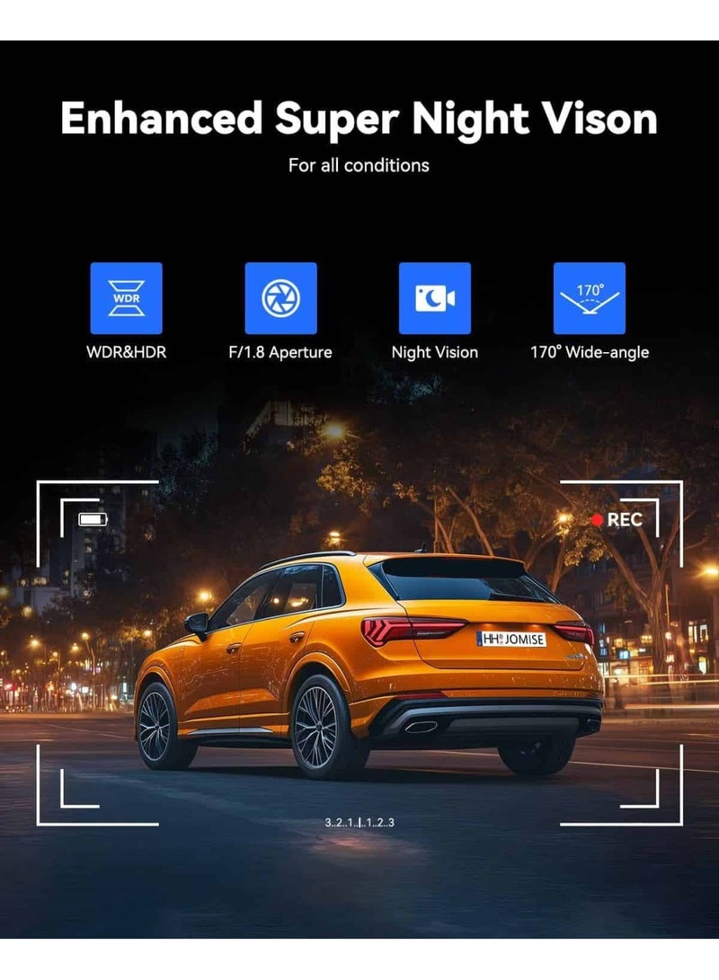 أديلي كاميرا سيارة بدقة 2K QHD بزاوية واسعة 170 درجة وشاشة لمس IPS مقاس 10.99 بوصة، تسجيل متواصل بدون فواصل، تدعم العربية والإنجليزية، بصيغة AVI/JPG - Image 5