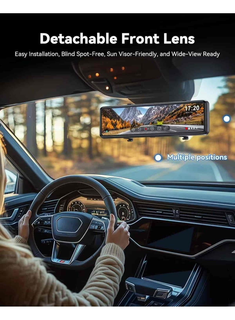 أديلي كاميرا سيارة بدقة 2K QHD بزاوية واسعة 170 درجة وشاشة لمس IPS مقاس 10.99 بوصة، تسجيل متواصل بدون فواصل، تدعم العربية والإنجليزية، بصيغة AVI/JPG - Image 2