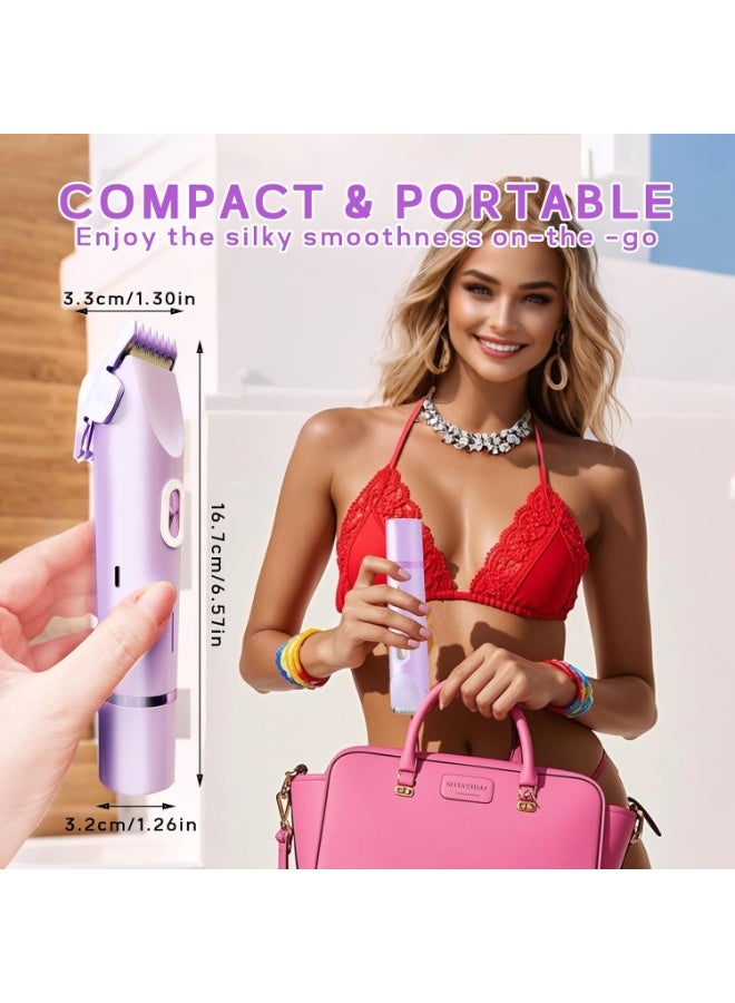 Electric Women's Shaver, 2-in-1 Body & Bikini Trimmer, Waterproof Wet & Dry Use for Underarm, Leg, Arm, Body, Face - Purple - Image 5