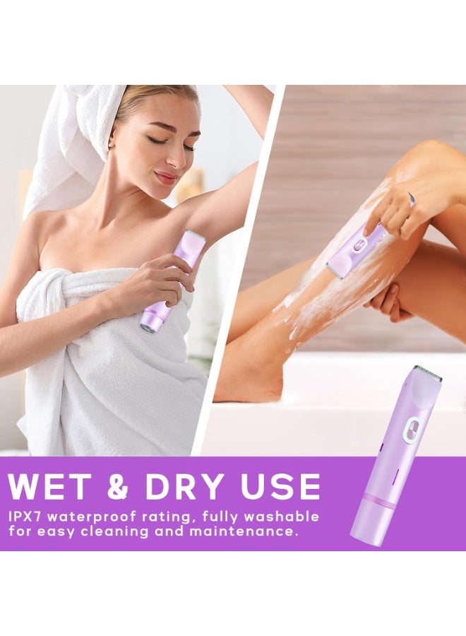 Electric Women's Shaver, 2-in-1 Body & Bikini Trimmer, Waterproof Wet & Dry Use for Underarm, Leg, Arm, Body, Face - Purple - Image 4