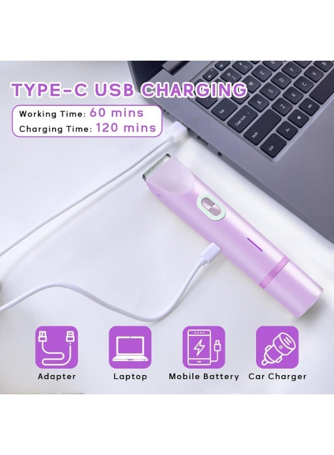 Electric Women's Shaver, 2-in-1 Body & Bikini Trimmer, Waterproof Wet & Dry Use for Underarm, Leg, Arm, Body, Face - Purple - Image 3