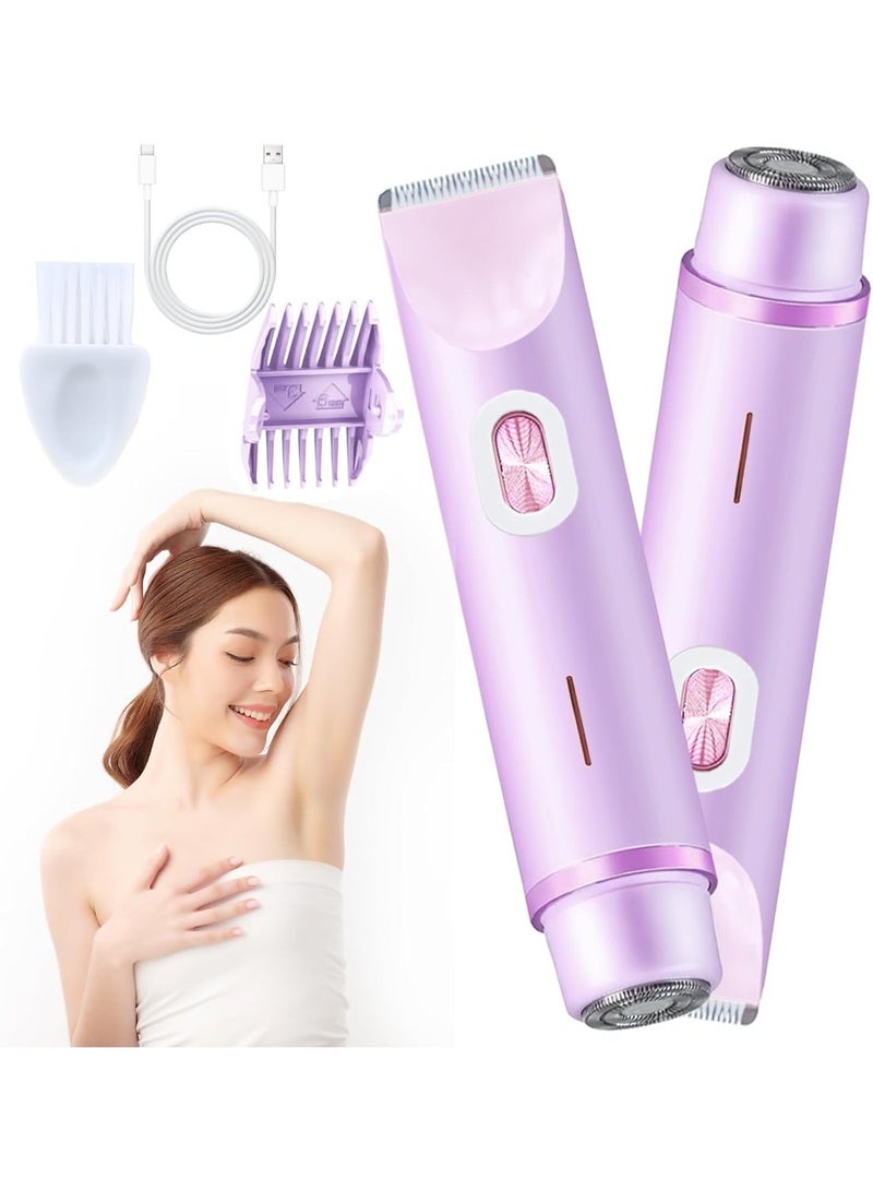 Electric Women's Shaver, 2-in-1 Body & Bikini Trimmer, Waterproof Wet & Dry Use for Underarm, Leg, Arm, Body, Face - Purple - Image 1