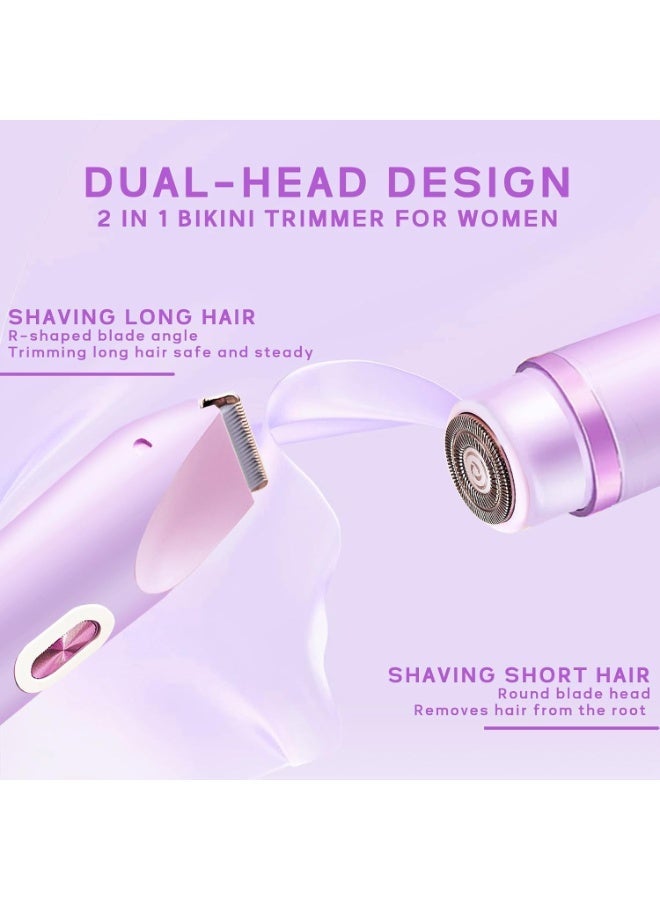Electric Women's Shaver, 2-in-1 Body & Bikini Trimmer, Waterproof Wet & Dry Use for Underarm, Leg, Arm, Body, Face - Purple - Image 2