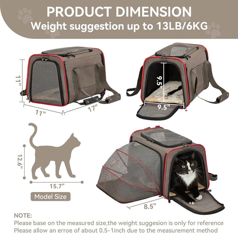 Petsfit Expandable Cat Carrier Dog Carriers,Airline Approved Soft-Sided Portable Pet Travel Washable Carrier for Kittens,Puppies,Removable Soft Plush mat and Pockets,Locking Safety Zippers - Image 2