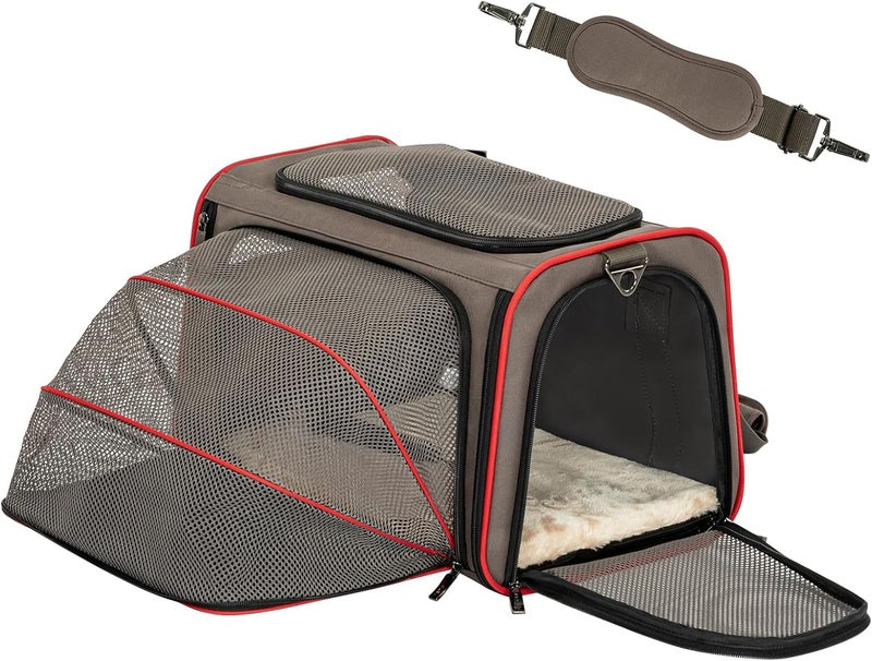 Petsfit Expandable Cat Carrier Dog Carriers,Airline Approved Soft-Sided Portable Pet Travel Washable Carrier for Kittens,Puppies,Removable Soft Plush mat and Pockets,Locking Safety Zippers - Image 1