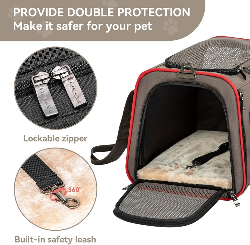 Petsfit Expandable Cat Carrier Dog Carriers,Airline Approved Soft-Sided Portable Pet Travel Washable Carrier for Kittens,Puppies,Removable Soft Plush mat and Pockets,Locking Safety Zippers - Image 5