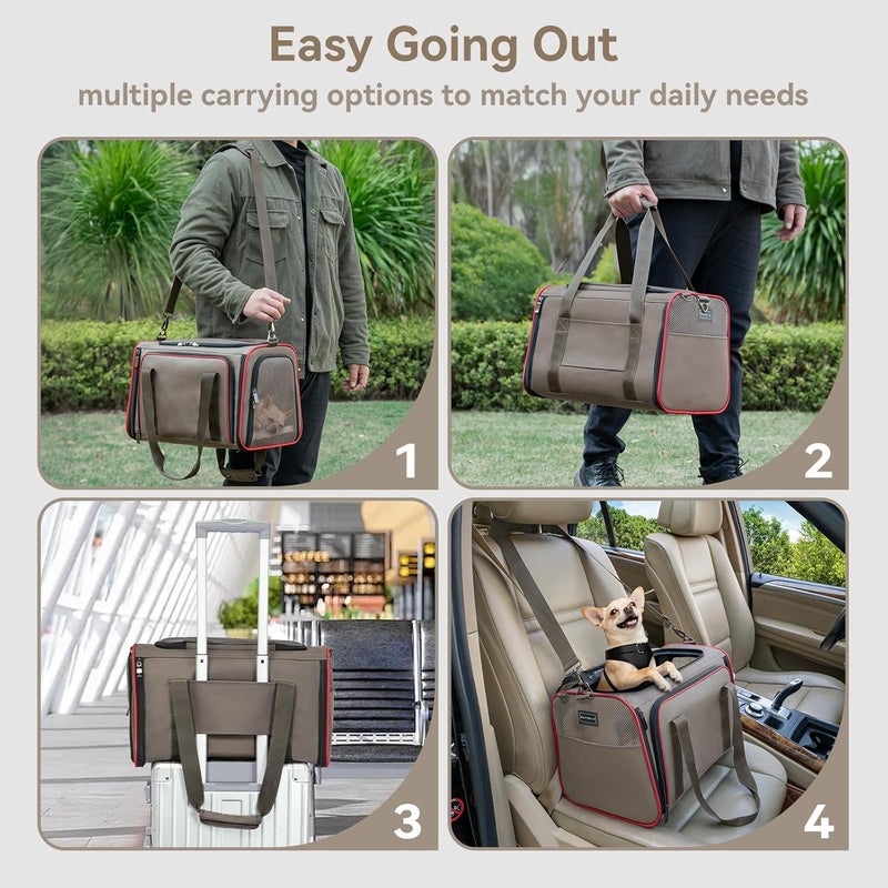 Petsfit Expandable Cat Carrier Dog Carriers,Airline Approved Soft-Sided Portable Pet Travel Washable Carrier for Kittens,Puppies,Removable Soft Plush mat and Pockets,Locking Safety Zippers - Image 3