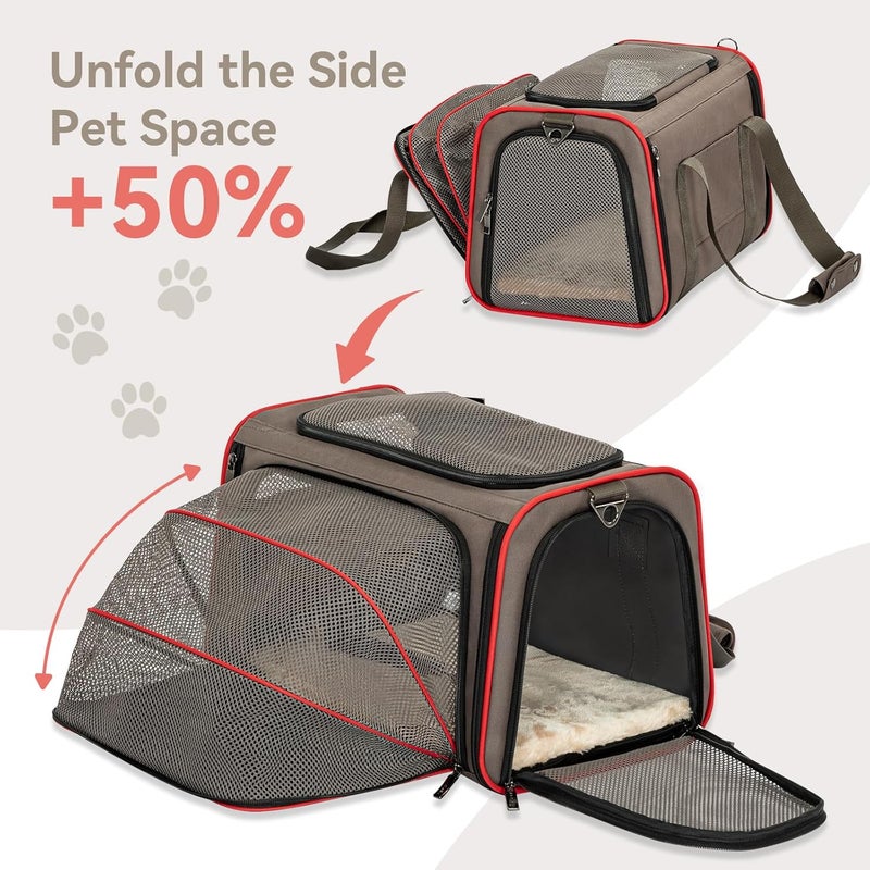 Petsfit Expandable Cat Carrier Dog Carriers,Airline Approved Soft-Sided Portable Pet Travel Washable Carrier for Kittens,Puppies,Removable Soft Plush mat and Pockets,Locking Safety Zippers - Image 4
