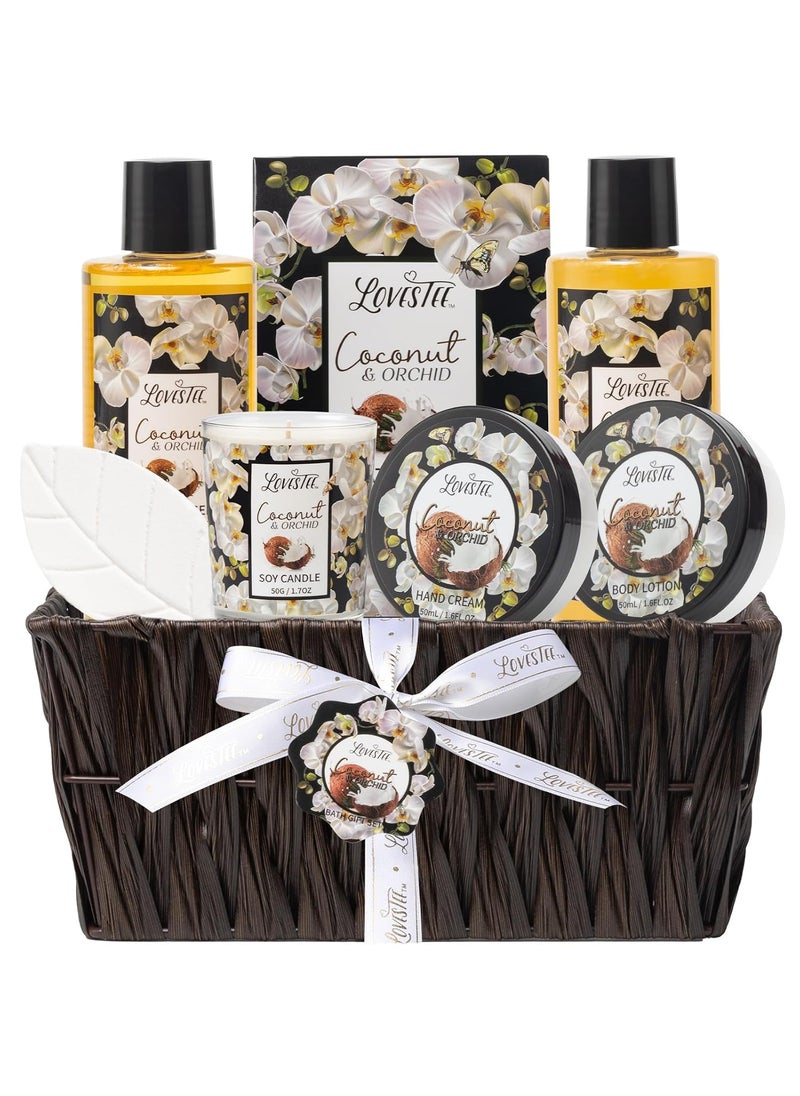 Lovestee Valentines Day Spa Gift Baskets For Women Spa Gifts For Women Coconut  Orchid Bath  Body Set Includes Shower Gel Hand Cream Body Lotion Candle And More Gifts For Women Gift For Mom 