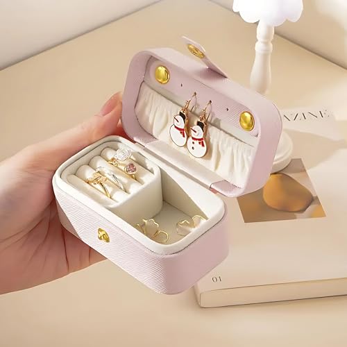 Hian Portable Pink Leather Mini Jewelry Travel Case & Organizer Box – Compact Rectangle Jewelry Storage for Rings, Earrings & Necklaces – Lightweight Travel Pouch for Women & Girls, Pack of 1 - Image 5