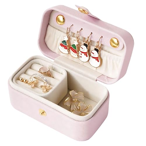 Hian Portable Pink Leather Mini Jewelry Travel Case & Organizer Box – Compact Rectangle Jewelry Storage for Rings, Earrings & Necklaces – Lightweight Travel Pouch for Women & Girls, Pack of 1 - Image 1