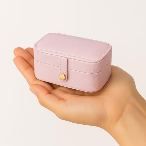 Hian Portable Pink Leather Mini Jewelry Travel Case & Organizer Box – Compact Rectangle Jewelry Storage for Rings, Earrings & Necklaces – Lightweight Travel Pouch for Women & Girls, Pack of 1 - Image 2