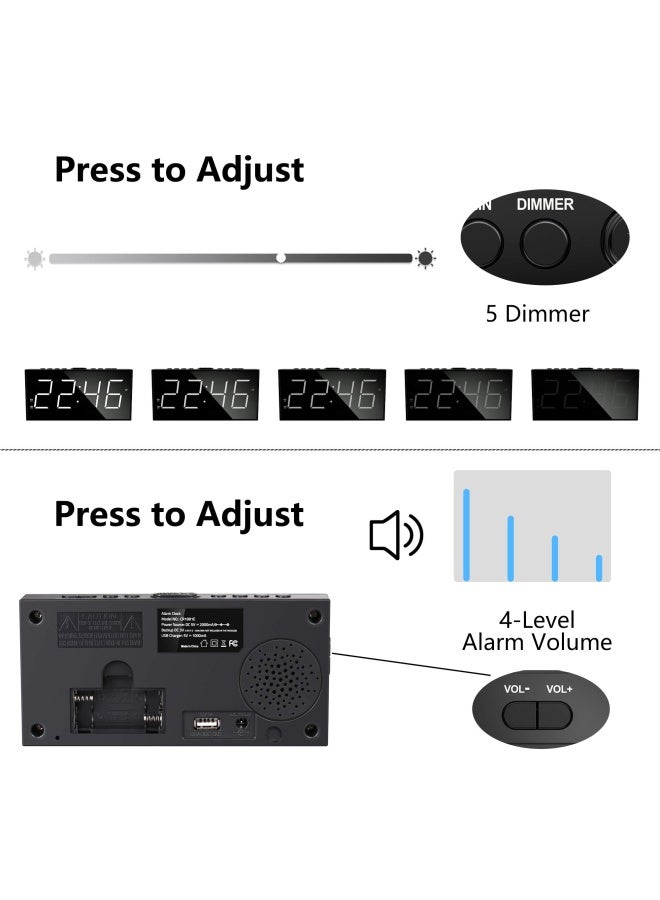 PPLEE ساعة منبه لغرفة النوم 2 منبهات صوت عالي شاشة LED كبيرة قابلة للتوصيل بسيطة أساسية ساعة رقمية مع منفذ شحن USB حجم صوت قابل للتعديل خافتة وظيفة الغفوة للنائمين العميقين الأطفال كبار السن المنزل المكتب - Image 4