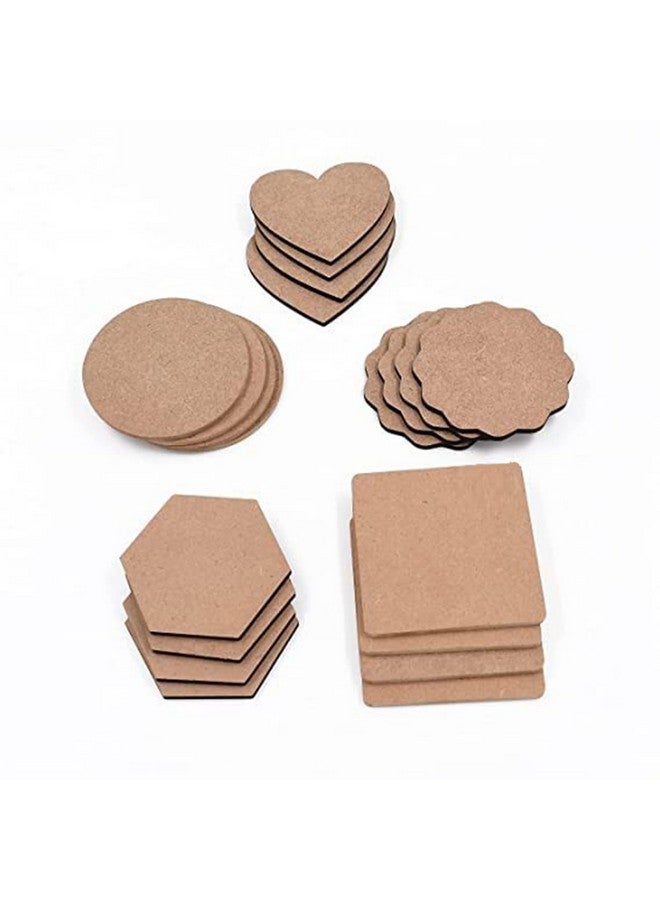 MyTees - DIY Coasters - MDF Plain Wooden Coasters in Mixed Shapes - Cutouts for Painting, Wooden Craft Board for Resin Art & Fluid Art, Decoupage, Mandala Art, Pyrography - Set of 20 - Image 1