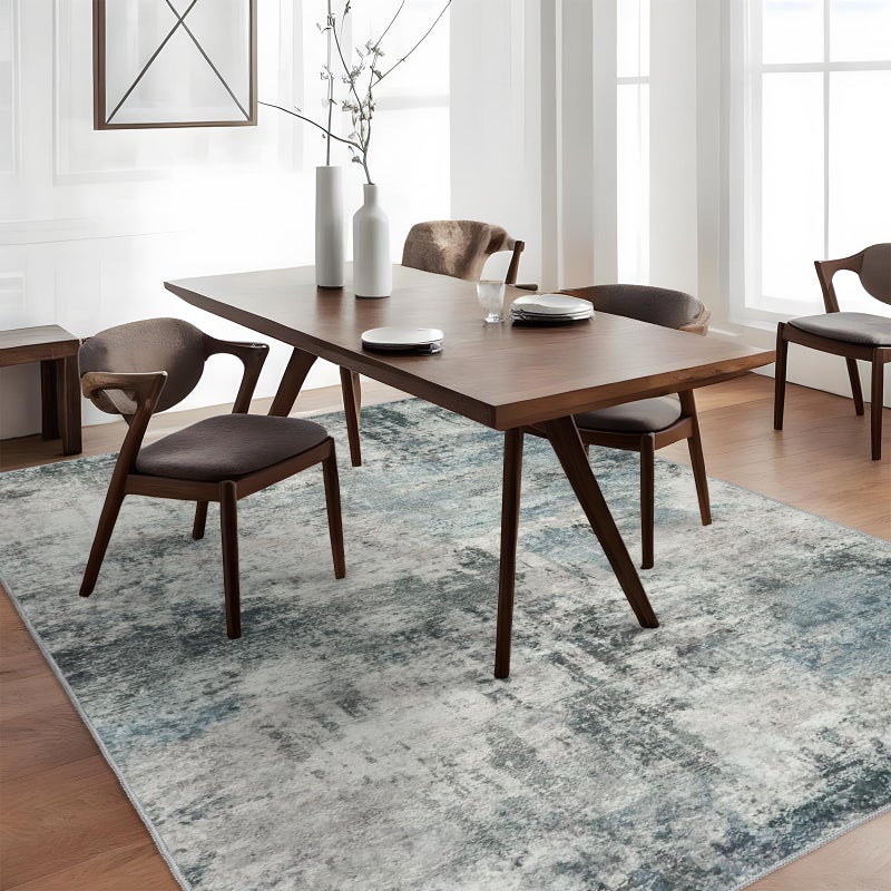 RUUGME Washable Abstract Area Rug 3x5 - Rugs for Living Room Large Non Slip Indoor Entryway Rubber Backing Carpet Bedroom Kitchen Distressed Stain Resistant Floor Decor Mat Machine Washable 3x5 Blue - Image 2