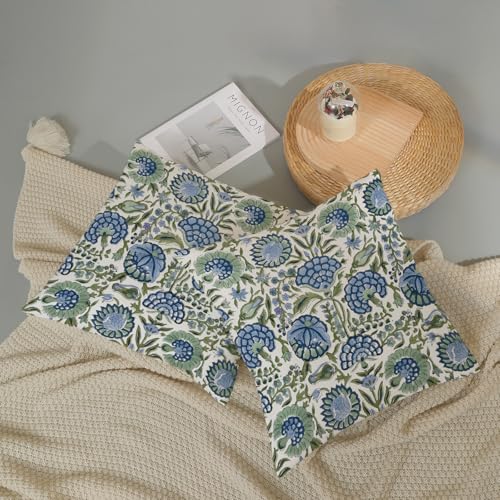 DAFENA Boho Navy Blue Pillow Covers 20x20 Inch 2 Pcs Sage Green Vintage Floral Decor Throw Pillows Spring Flower Summer Outdoor Farmhouse Decoration Pillowcase Cushion Cover for Couch Sofa Bed - Image 5