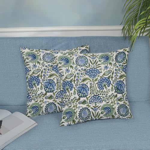 DAFENA Boho Navy Blue Pillow Covers 20x20 Inch 2 Pcs Sage Green Vintage Floral Decor Throw Pillows Spring Flower Summer Outdoor Farmhouse Decoration Pillowcase Cushion Cover for Couch Sofa Bed - Image 4