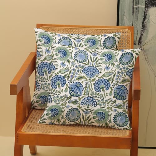 DAFENA Boho Navy Blue Pillow Covers 20x20 Inch 2 Pcs Sage Green Vintage Floral Decor Throw Pillows Spring Flower Summer Outdoor Farmhouse Decoration Pillowcase Cushion Cover for Couch Sofa Bed - Image 2