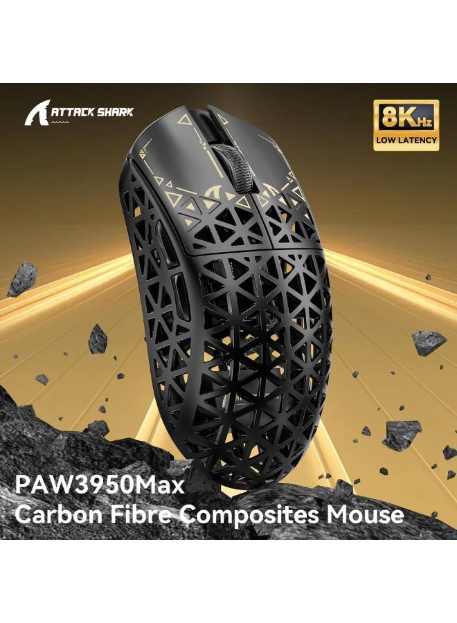 هجوم القرش ماوس ألعاب لاسلكي R5Ultra 8K من ألياف الكربون بدقة 42000 نقطة في البوصة - مستشعر PAW3950 MAX - وزن خفيف للغاية 39 جرام - Nordic52840 - ماوس سلكي/بلوتوث/لاسلكي قابل للبرمجة بتردد 2.4 جيجاهرتز لأجهزة الكمبيوتر الشخصية/أجهزة ماك - Image 2