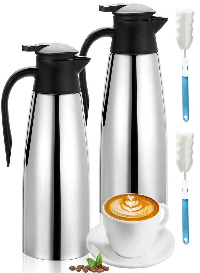 Ysglory 2 PCS 68 OZ Thermal Coffee Carafe Stainless Steel Creamer Pitcher Double Walled Vacuum Insulated Pitcher Thermal Hot Pot Flask with Brushes Thermos for Keeping Hot Coffee Tea - Image 1