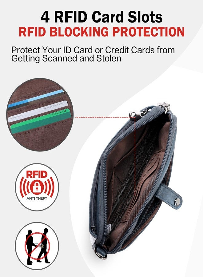 FADEON Slim Wristlet Wallets for Women, Designer Leather RFID Wallet with 3 Zipper Purse for Travel, Dark Blue Retro Style - Image 5