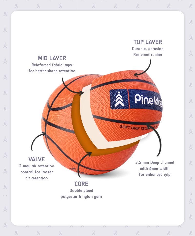 Pine Kids Basketball Size 7 - Ultra-Durable Outdoor Rubber for Skill Development, Age 5+, 23cm Diameter - Image 4