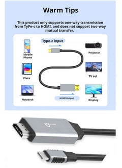 USB C (Type-C) to HDMI cable 2M, USB 3.1 Type C Thunderbolt 3 to HDMI 4K at 60Hz UHD adapter compatible with iPhone 16/15 series iPad Pro/Air/Mini、 Samsung S24 S23 Ultra/Galaxy Z MacBook Pro、 Dell XPS, Huawei