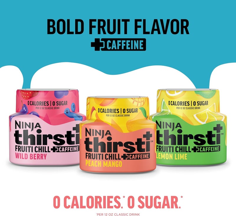 Ninja Thirsti Flavored Water Drops, FRUITI CHILL+ Variety Pack - Bold Fruit Flavor with Caffeine, Zero Calories and Sugar, Makes 17 Drinks - Image 2