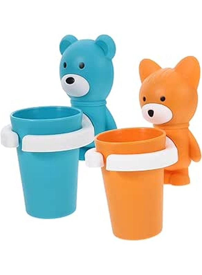 Cartoon Toothbrush Cup Holder Set Wall Mounted No Drill Includes 2 Cups Blue - Image 1