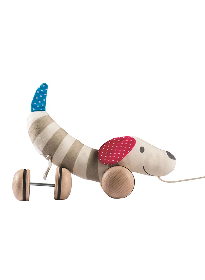 Hape Hape Pull-Along Dog Toy | Soft Fabric Puppy on Wheels | Co-Developed with Eltern Magazine | Rotatable Ears | Smooth Wooden Wheels with Rubber Rims | For 12 Months & Up