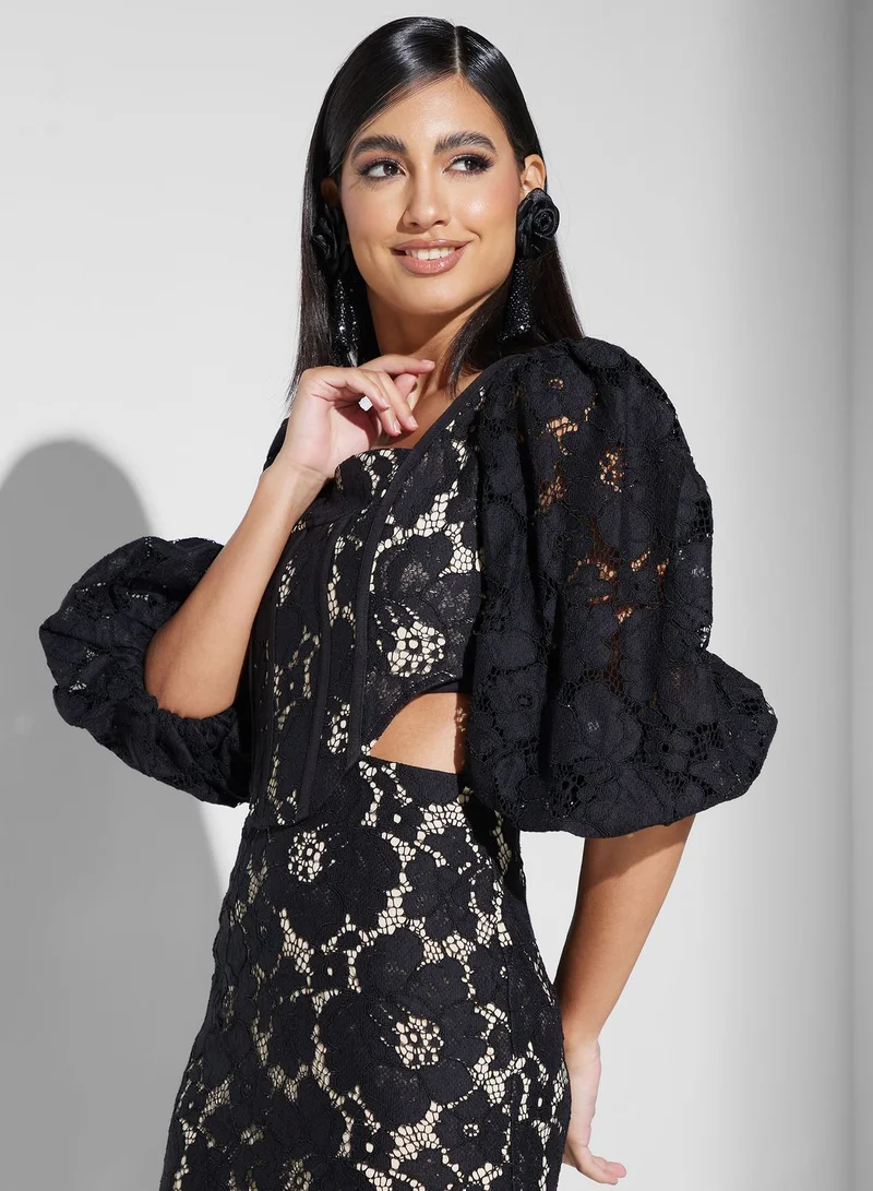 Threadz by Ajooni Balloon Sleeve Lace Detail Dress
