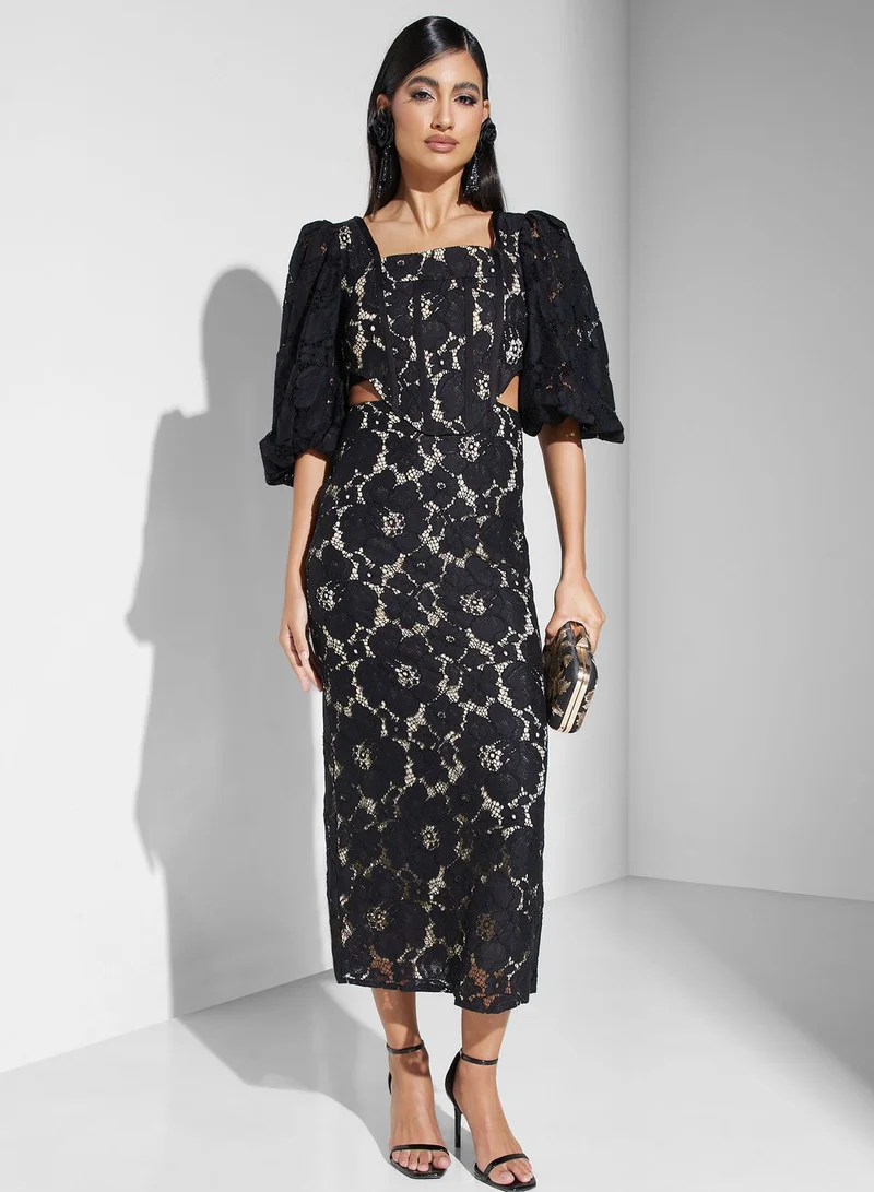 Threadz by Ajooni Balloon Sleeve Lace Detail Dress