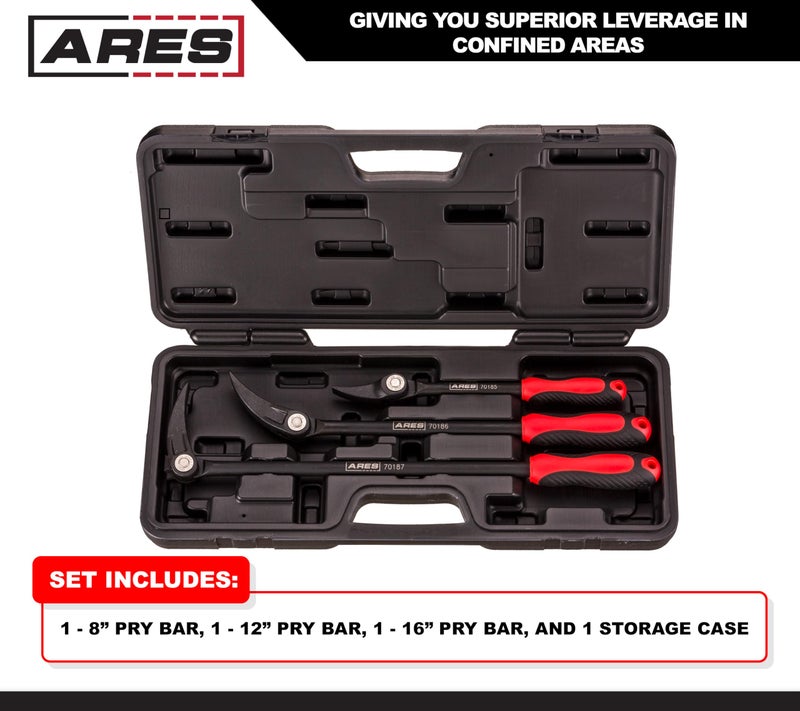 ARES 70184-3-Piece Indexable Pry Bar Set - 11-Position Adjustable Angle Pry Bars - High Strength Chrome Vanadium Steel - Includes 8-Inch, 12-Inch and 16-Inch Indexable Pry Bars - Image 4