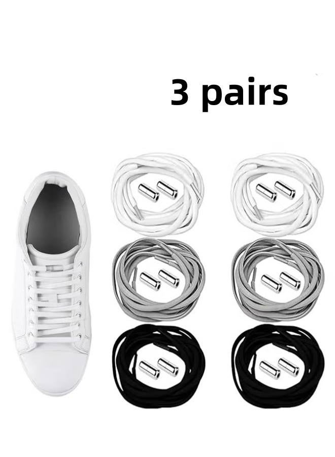 3 pairs shoelaces, Tieless Elastic Shoe Laces, Elastic No Tie Shoelaces Shoe Laces For Kids and Adult Sneakers Shoelace - Image 1