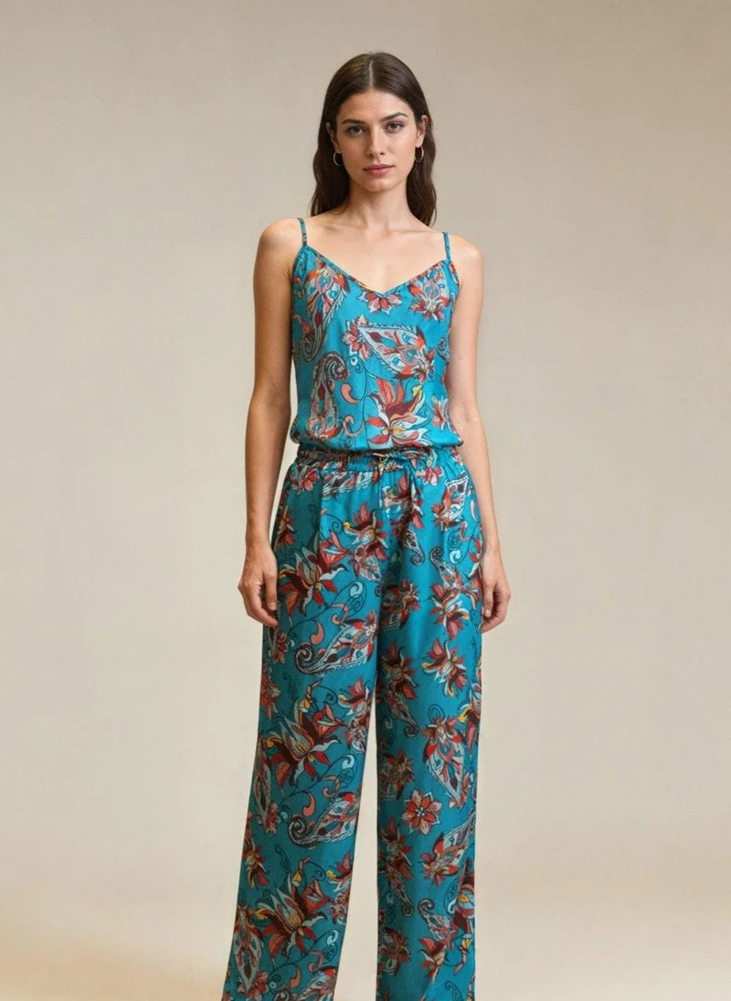 جانارا جونز Blue Floral Print Ivy Cami Top